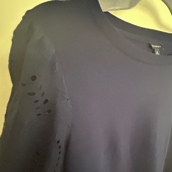 NWOT Talbots Navy Blue BEAUTIFUL Sheath Dress, Eyelet Detail Long Sleeves - Picture 2 of 14